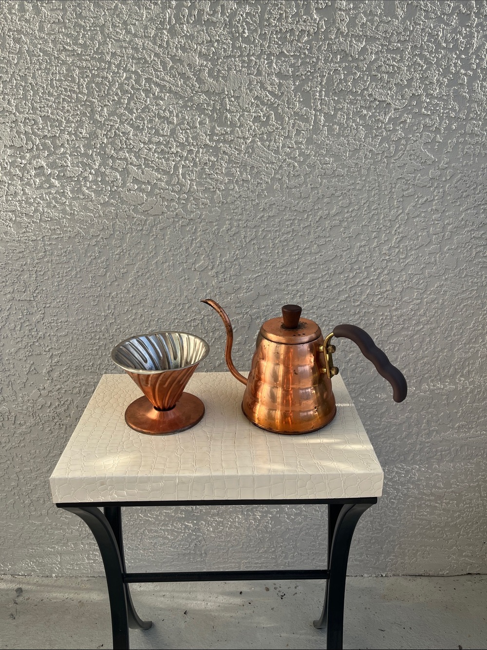 Hario Buono Copper Gooseneck Kettle w/Pour-Over Coffee Dripper Set Patina